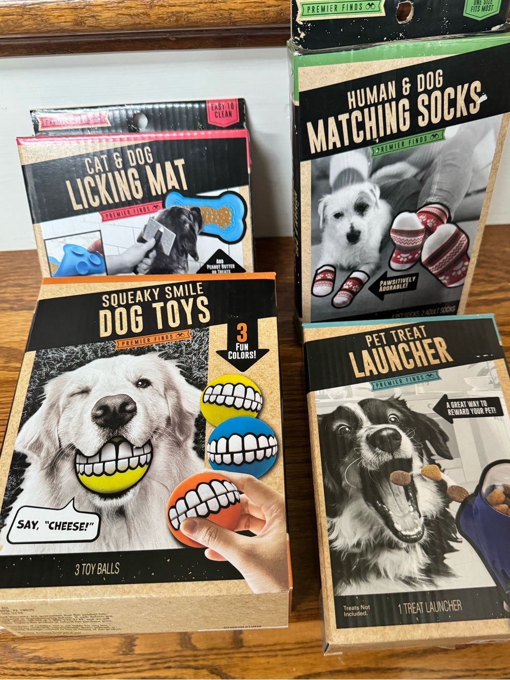 Set of 4 Pet Gifts! Pet Treat Launcher, Licking Mat, Socks, Smile Balls, New!!